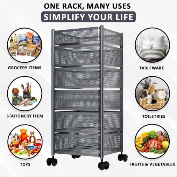 6 Layer Kitchen Storage Rack – Square Shape (360° Rotating)