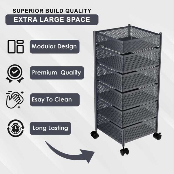 6 Layer Kitchen Storage Rack – Square Shape (360° Rotating)