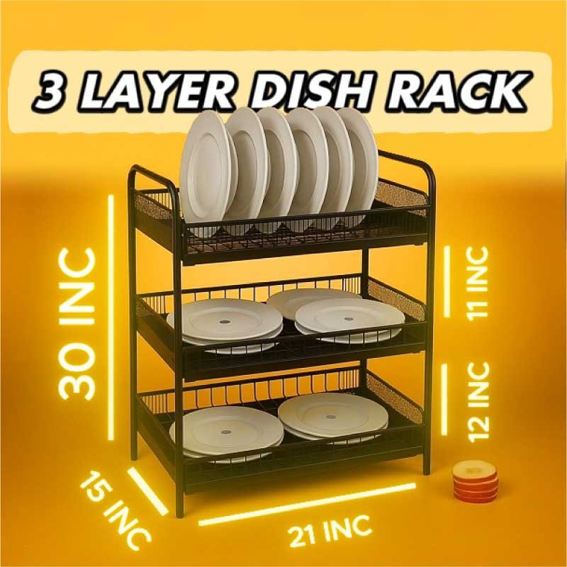 3 Layer Iron Drain Dish Rack